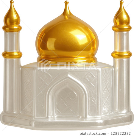 Elegant white and gold miniature mosque model with shining dome 128522282