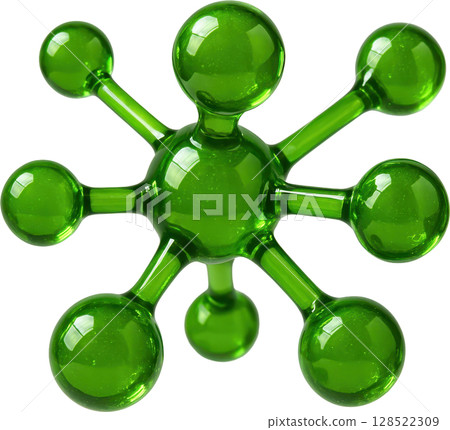 Vibrant green abstract object with interconnected spheres and glossy finish Vibrant green abstract object with interconnected spheres and glossy finish 128522309