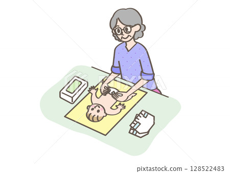 Person changing a baby's diaper Person changing a baby's diaper 128522483