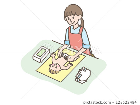 Person changing a baby's diaper Person changing a baby's diaper 128522484