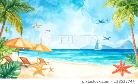 海灘度假村藍色大海背景 128522744