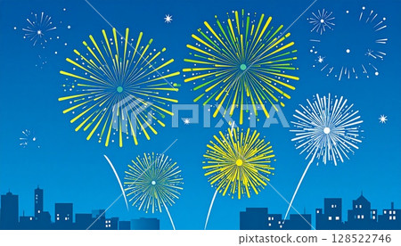 包含摩天大樓和煙火圖像的背景資料 128522746
