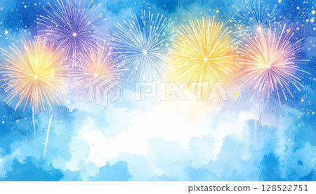 天空中綻放的煙火背景素材 128522751
