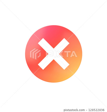 3D插圖圖示。紅色和橙色漸變透明圓形背景上的白色NG十字 128522836