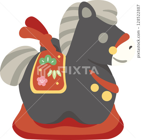 馬動物黏土鈴鐺馬馬年新年2026年新年賀卡材料十二生肖可愛日式新年裝飾插圖 128522887