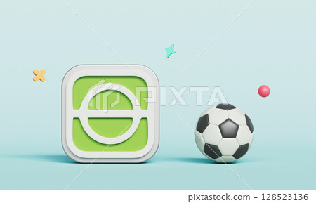 Soccer Ball and Stadium App Icon. 3D Rendering. Soccer Ball and Stadium App Icon. 3D Rendering. 128523136