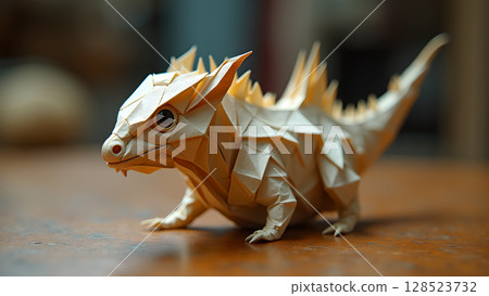 Intricate origami lizard creation showcasing geometric precision and artistic paper folding a unique handmade masterpiece for decorative purposes Intricate origami lizard creation showcasing geometric precision and artistic paper folding a unique handmade masterpiece for decorative purposes 128523732