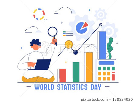 World Statistics Day Vector Illustration Featuring Data Calculation for Socioeconomic Planning and Policy Formulation in a Flat Background World Statistics Day Vector Illustration Featuring Data Calculation for Socioeconomic Planning and Policy Formulation in a Flat Background 128524020