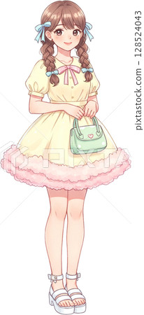 a girl with a pink dress 128524043