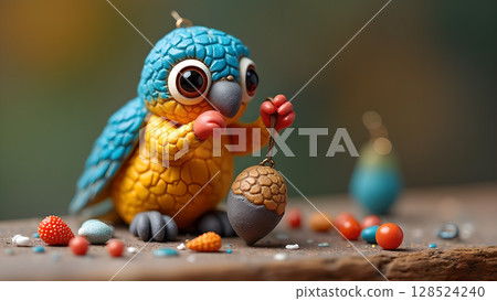 Adorable handcrafted bird figurine showcasing vibrant colors and charming detail perfect for illustrations and whimsical designs 128524240