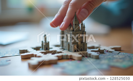 Assembling a fairytale: The intricate craft of a wooden castle puzzle coming to life piece by piece Assembling a fairytale: The intricate craft of a wooden castle puzzle coming to life piece by piece 128525030