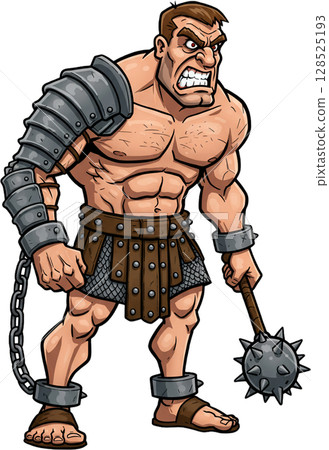 samurai warrior with swords cartoon 128525193