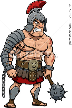 samurai warrior with swords cartoon 128525194