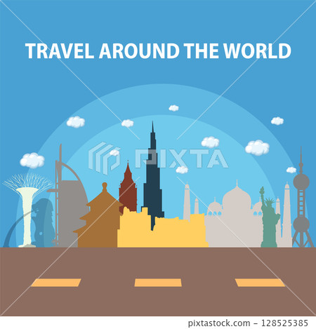 Global Landmarks Silhouette Vector Illustration 128525385