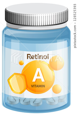 Vitamin A Retinol Supplement Bottle Vector Illustration 128525393