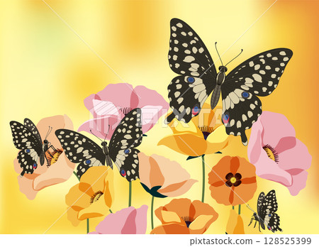 Butterflies and Flowers in Vibrant Vector Art 128525399