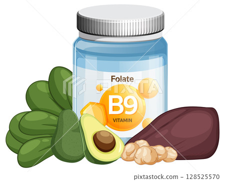 Vitamin B9 Folate Supplement with Natural Food Sources Vitamin B9 Folate Supplement with Natural Food Sources 128525570
