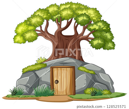 Treehouse in a Rock Illustration 128525571