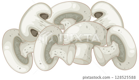 White Button Mushrooms Piled in Flat Vector Illustration White Button Mushrooms Piled in Flat Vector Illustration 128525588