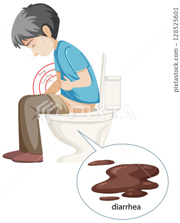 Illustration of Man Experiencing Stomach Discomfort 128525601