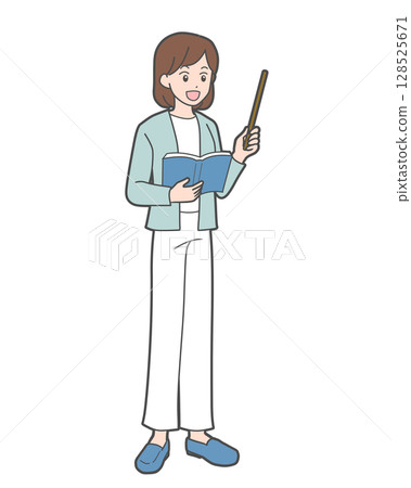 一位穿著西裝的女士用指針解釋某件事 128525671