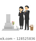 Illustration of a man and woman visiting a grave 128525836