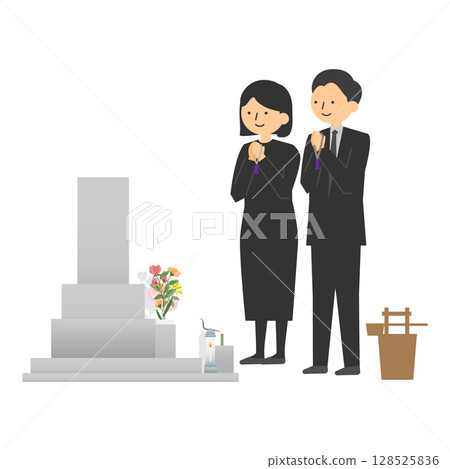 Illustration of a man and woman visiting a grave Illustration of a man and woman visiting a grave 128525836