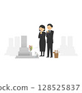 Illustration of a man and woman visiting a grave 128525837