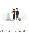 Illustration of a man and woman visiting a grave 128525838