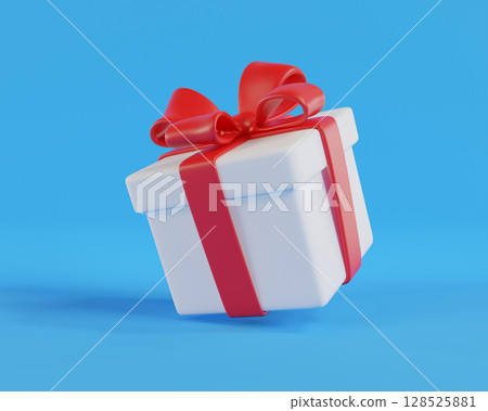 3D rendering White gift box with a red bow. A stylized icon perfect for holiday, birthday, or Christmas. Ideal for greeting cards and promotional materials. 128525881