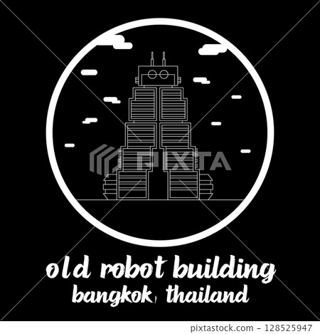 Circle Icon OLD Robot Building. Vector illustration 128525947