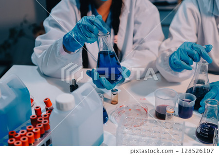Modern Empty Science Laboratory With Microscopes, Test Tubes And Other Laboratory Equipments 128526107