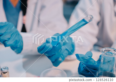 Modern Empty Science Laboratory With Microscopes, Test Tubes And Other Laboratory Equipments Modern Empty Science Laboratory With Microscopes, Test Tubes And Other Laboratory Equipments 128526110