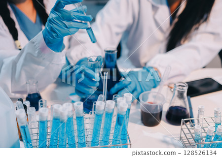 Modern Empty Science Laboratory With Microscopes, Test Tubes And Other Laboratory Equipments Modern Empty Science Laboratory With Microscopes, Test Tubes And Other Laboratory Equipments 128526134