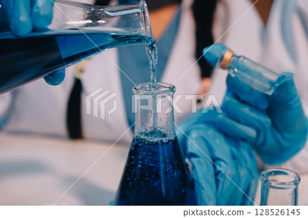 Modern Empty Science Laboratory With Microscopes, Test Tubes And Other Laboratory Equipments 128526145