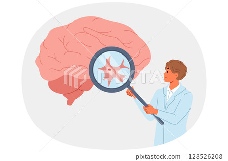 Neurosurgeon doctor examines patient large brain for signs of malignancy or alzheimer symptoms Neurosurgeon doctor examines patient large brain for signs of malignancy or alzheimer symptoms 128526208