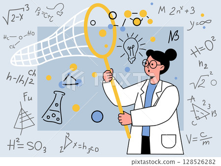 Scientist catches ideas and formulas with a net 128526282