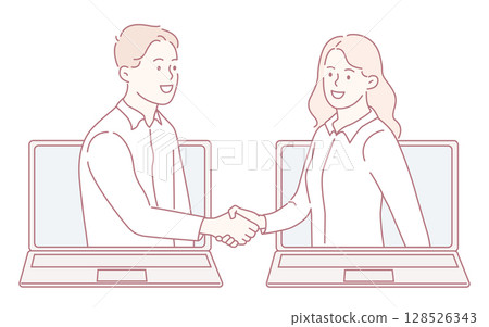 Virtual Business Meeting A Symbolic Handshake Between Two Dedicated Professionals 128526343