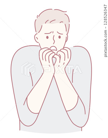 A very anxious young man is expressing his deep feelings of fear and worry quite clearly 128526347