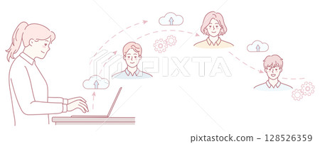 This is an illustration representing remote collaboration that includes cloud connectivity features 128526359