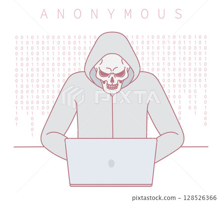 An unknown hacker wearing a hoodie along with a skull mask presents a mysterious figure 128526366