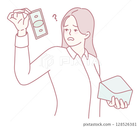 A woman is confused about her money and is pondering her financial decisions and budget 128526381