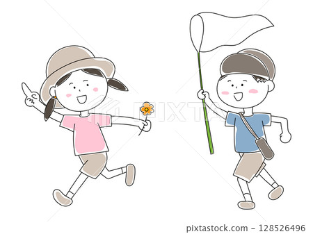 Illustration of a child catching insects Illustration of a child catching insects 128526496