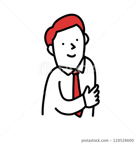 Illustration of a businessman in a tie and shirt listening to a conversation 128526600