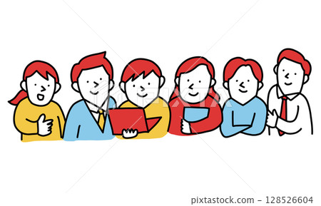由六名從事不同職業的人組成的商業團隊的插圖 由六名從事不同職業的人組成的商業團隊的插圖 128526604