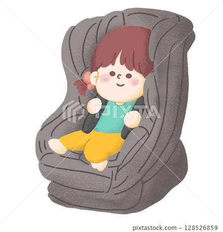 Illustration of a child sitting in a child seat going out Illustration of a child sitting in a child seat going out 128526859