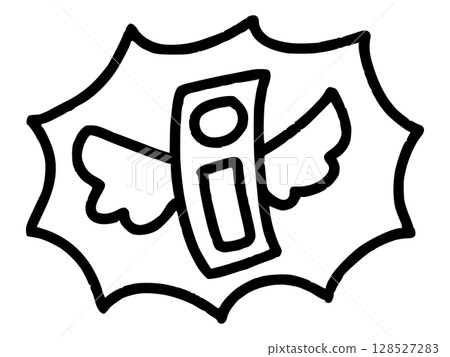 Hand-drawn style pop illustration of a speech bubble Flying banknotes Line drawing Hand-drawn style pop illustration of a speech bubble Flying banknotes Line drawing 128527283
