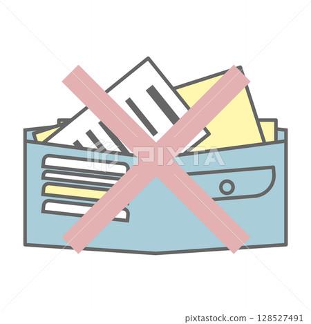 帶有十字標記和收據的淺藍色錢包插圖 128527491