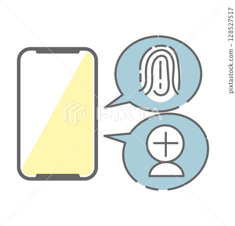 智慧型手機上顯示的指紋和臉部辨識選擇圖示的圖示 128527517