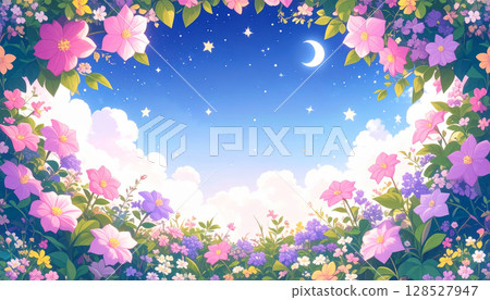 彩色花田框架和月夜壁紙 128527947